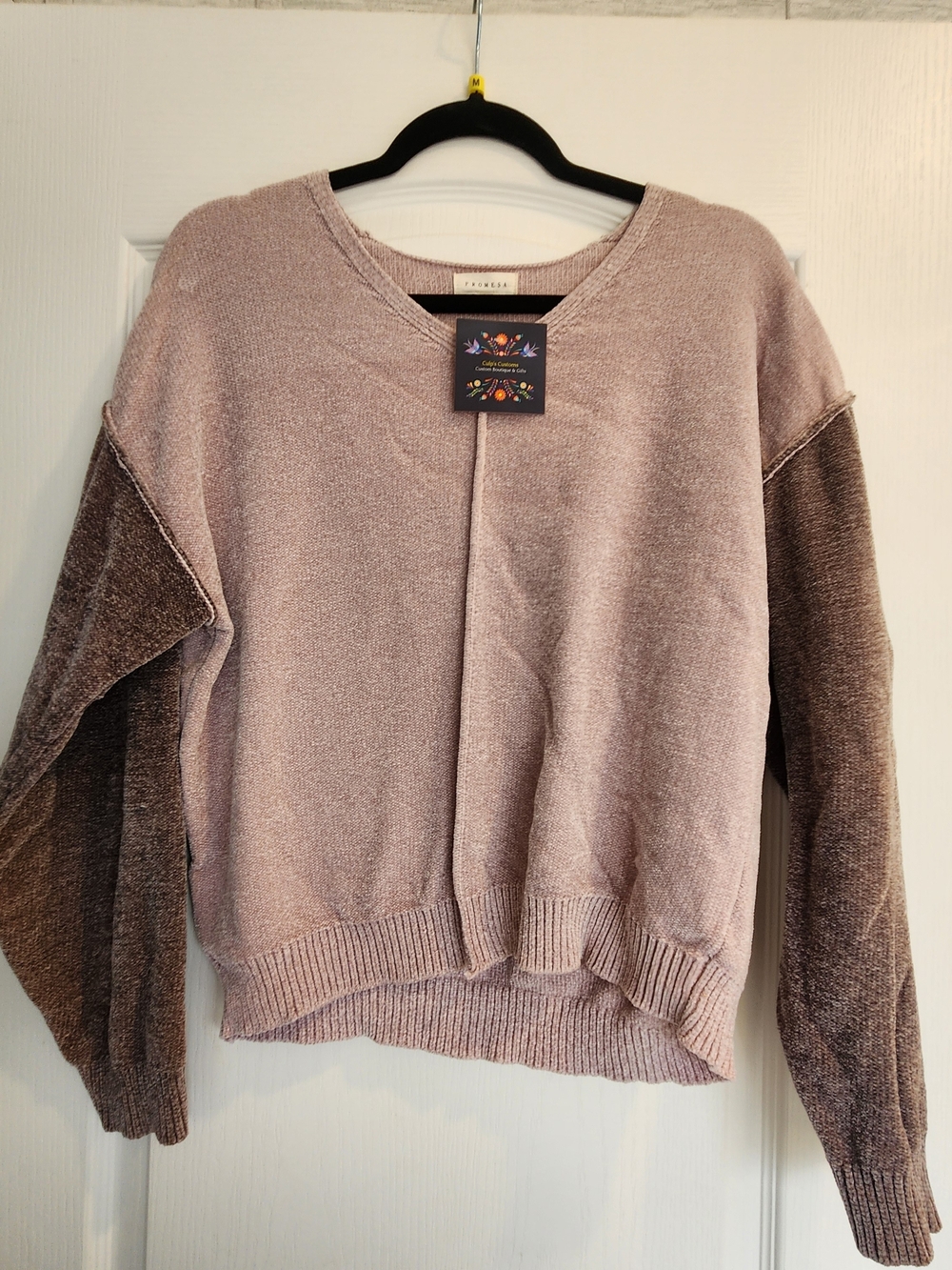 Promesa Two-Tone V-Neck Sweater in Dusty Pink and Purple S/M Euc
